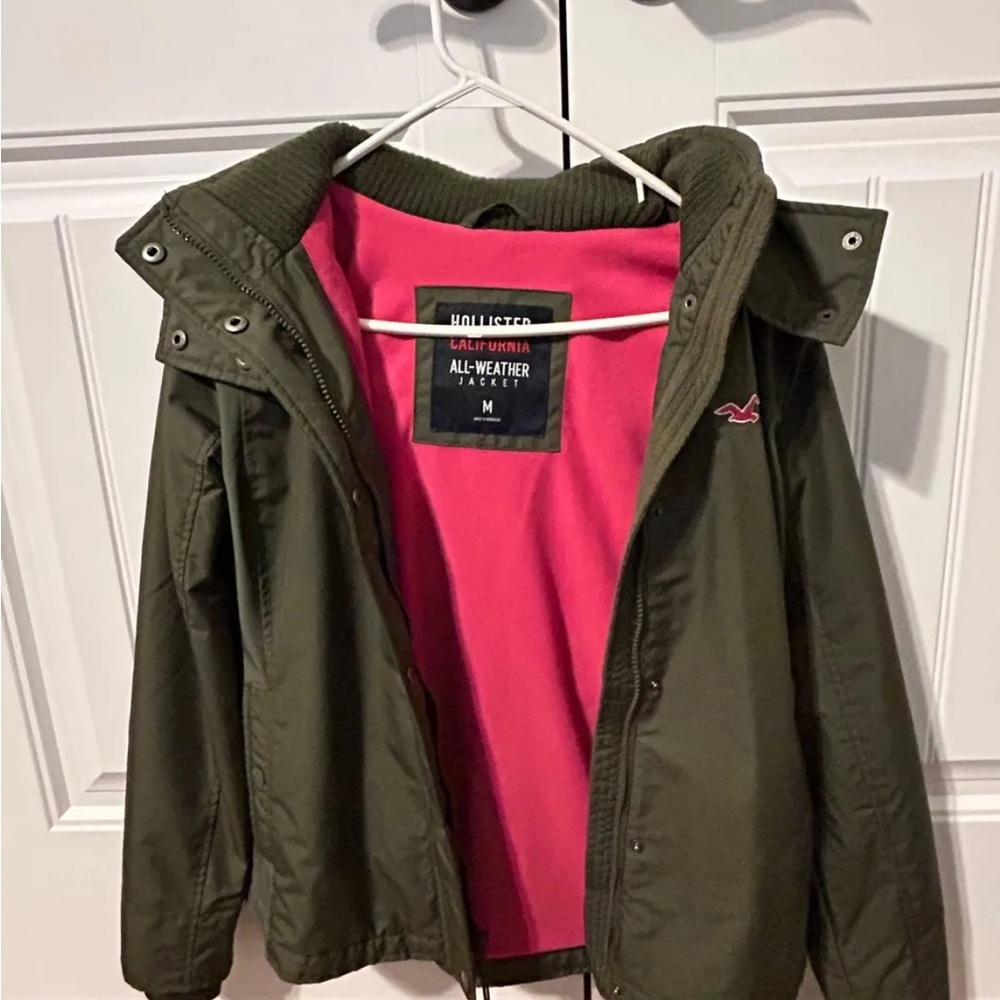 Hollister Green Jacket with Pink Interior